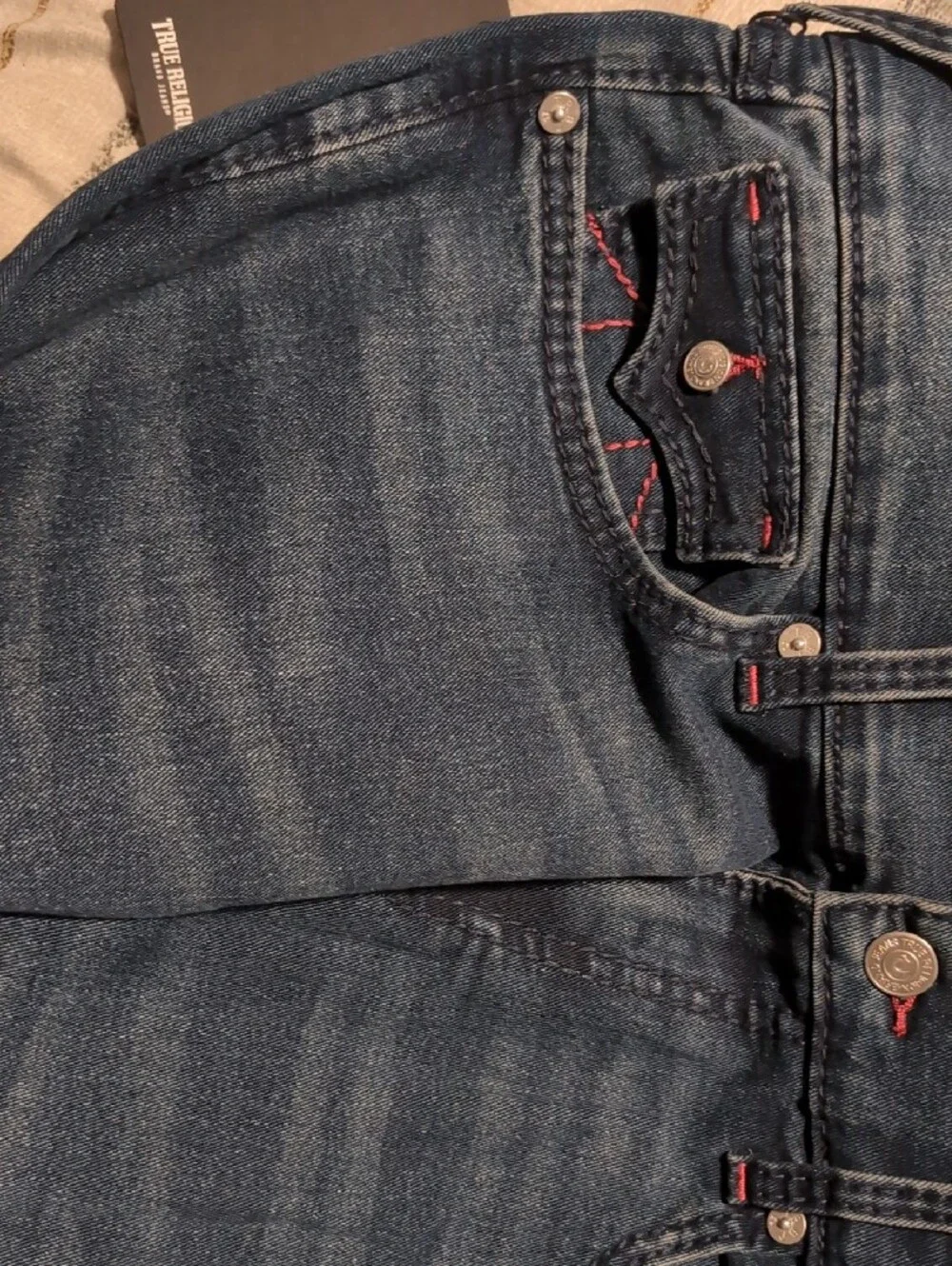 True Religion Indigo Denim Jeans with Red Stitching